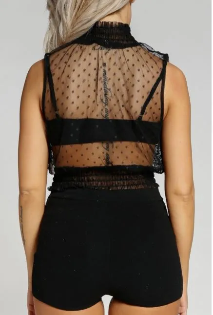 Black Lace High Neck Crop Top