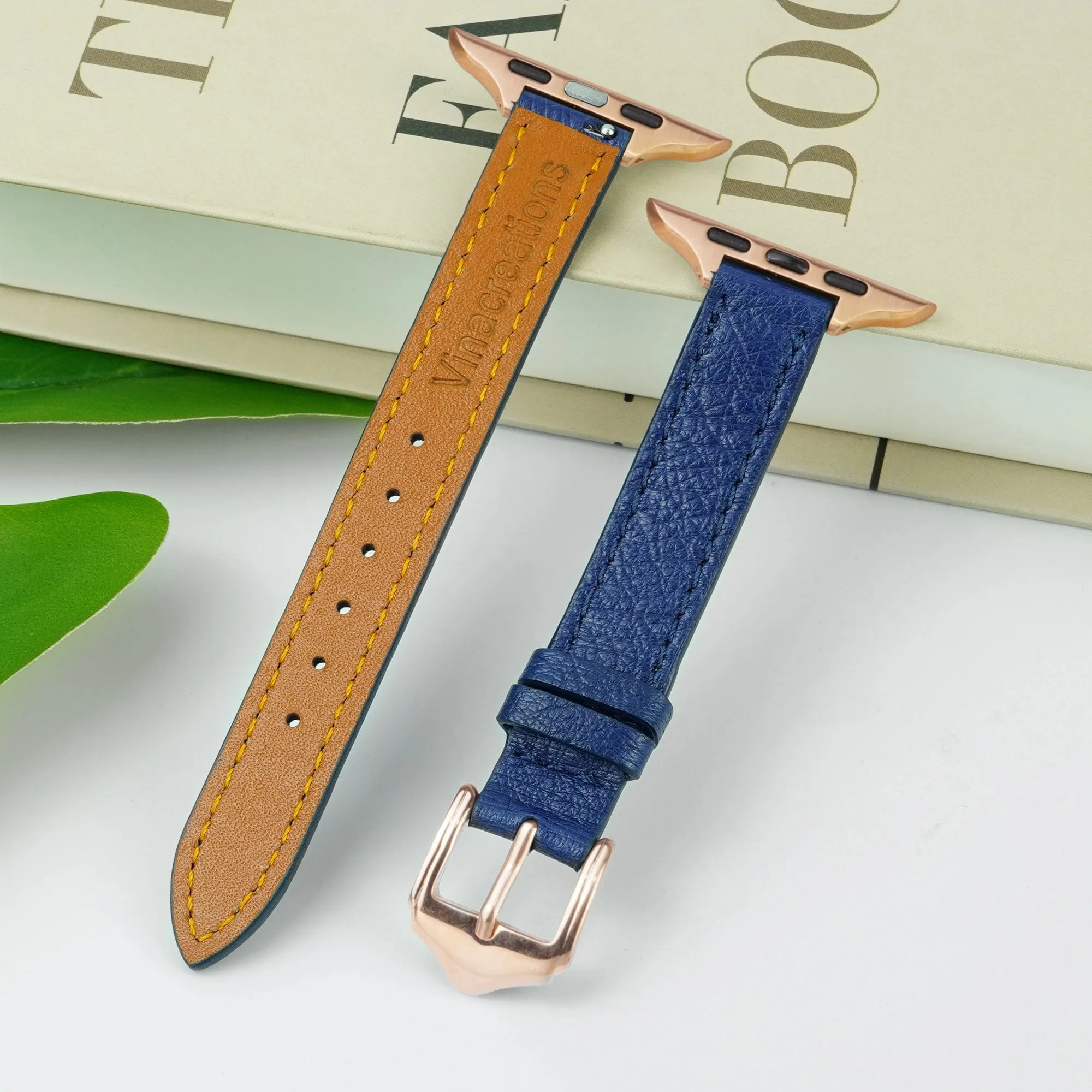 Blue Flat Ostrich Leather Band Compatible Apple Watch Iwatch 49mm Screen Protector Case Black Adapter Replacement Strap For Smartwatch Series 7 8 Leather Handmade AW-184G-W-49MM