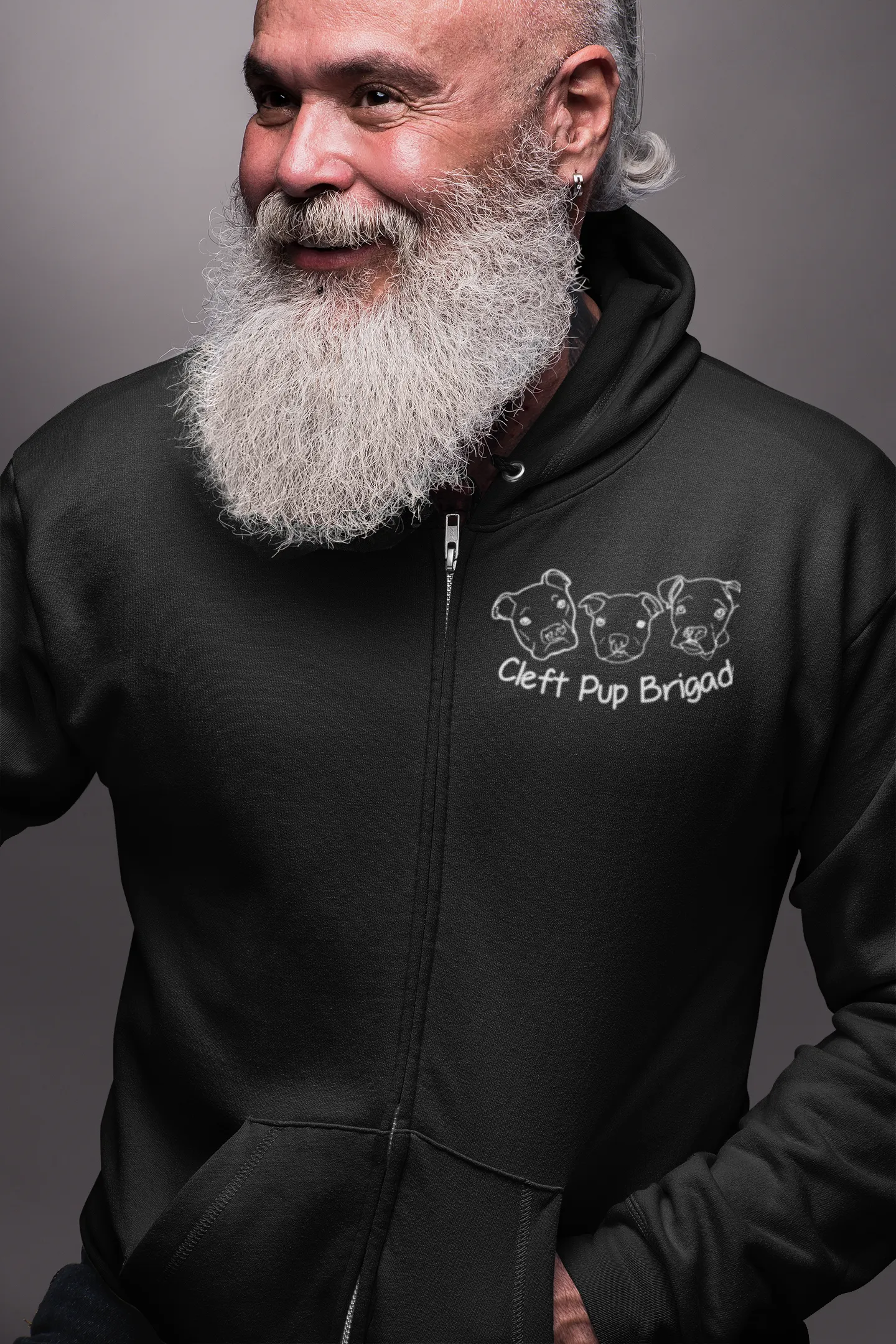Cleft Pup Brigade Black & White Logo Full-Zip Hoodie (available in several colors)