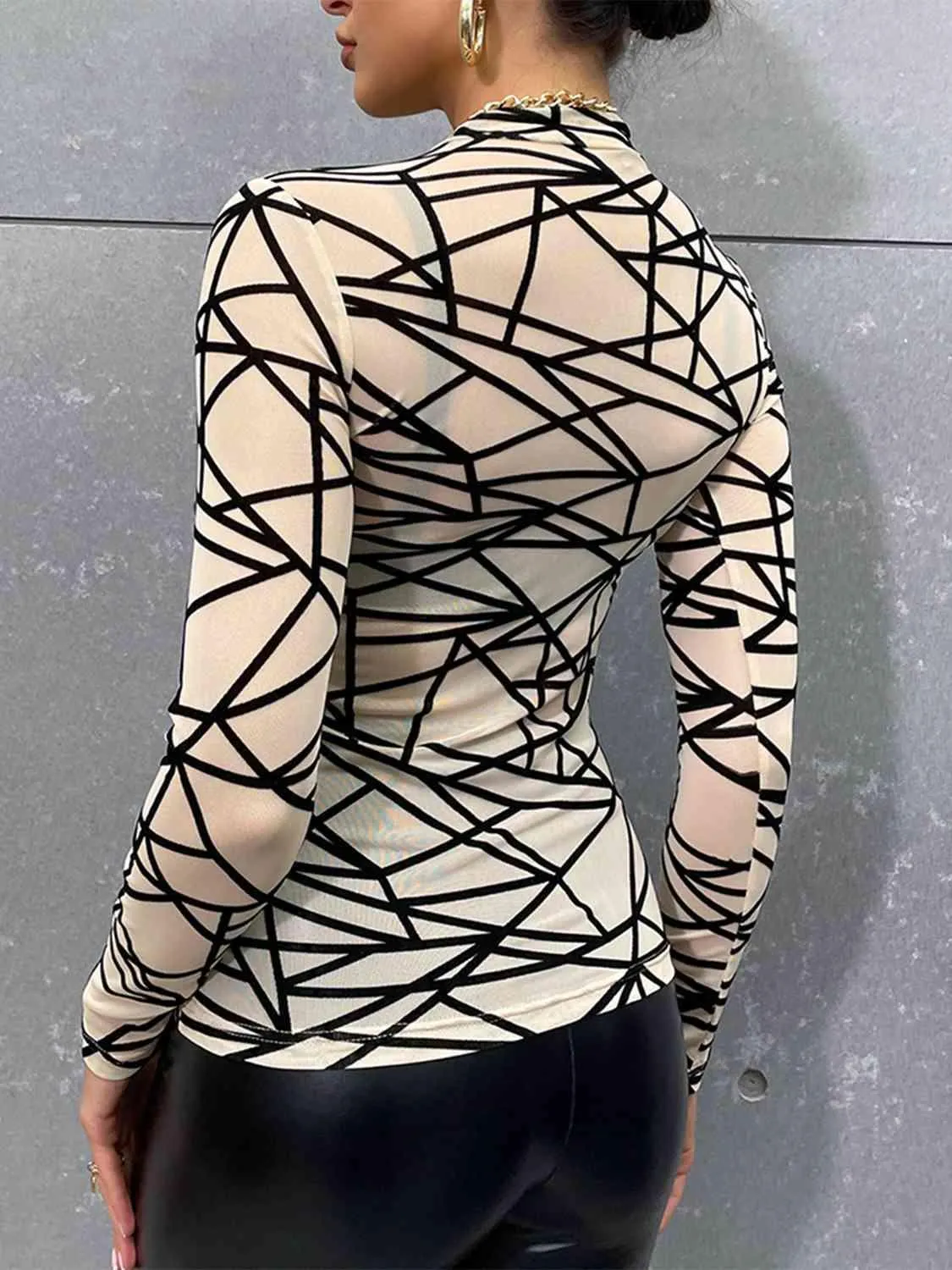 Geometric Mock Neck Top