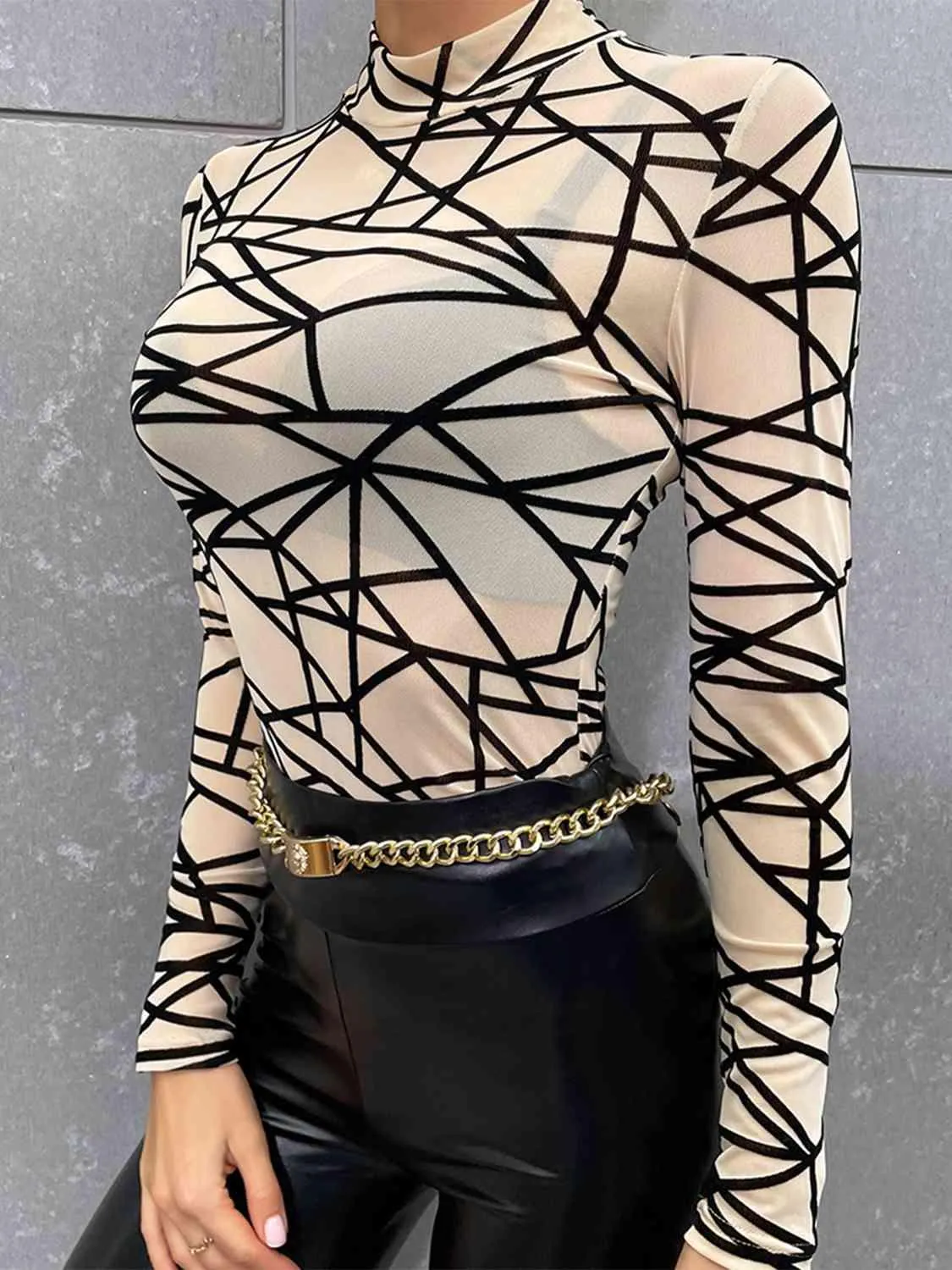 Geometric Mock Neck Top