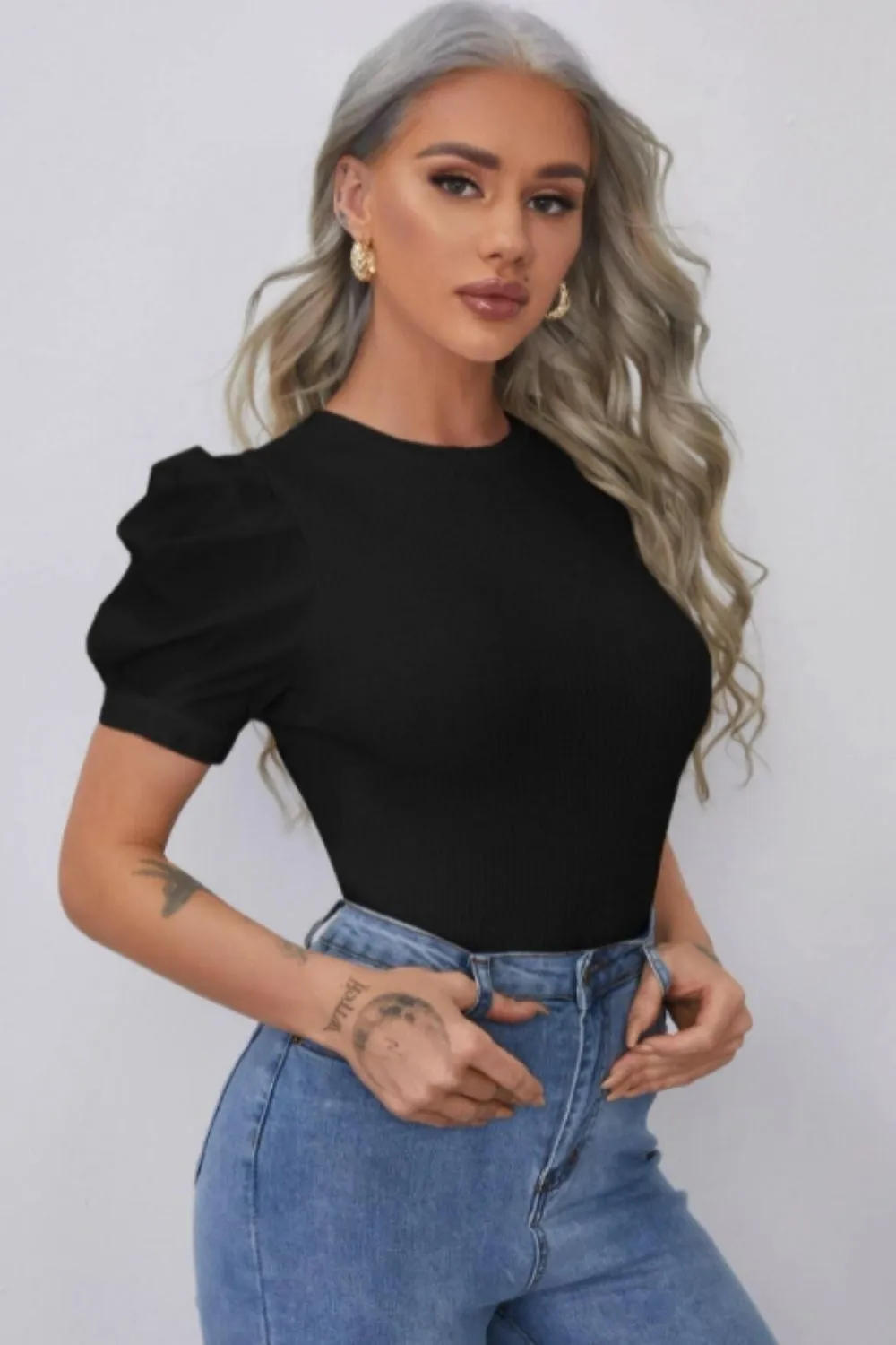 Mock Neck Black Rib Top