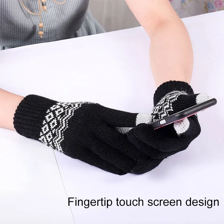Winter Touch Screen Gloves Women Men Warm Stretch Knit Mittens Imitation Wool Thicken Full Finger Gloves(B-Blue)