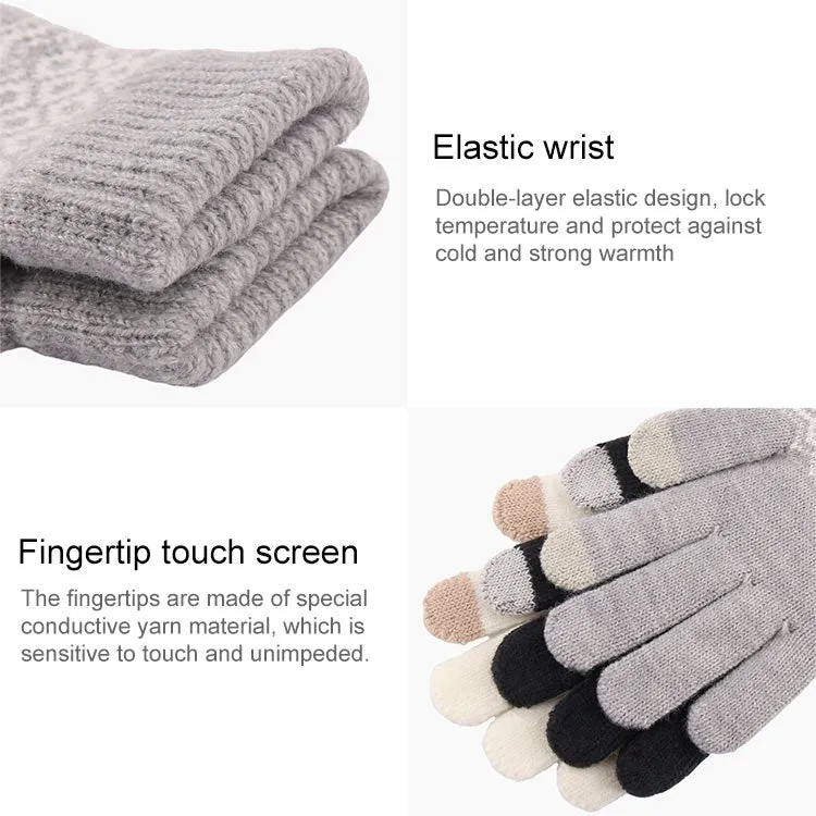 Winter Touch Screen Gloves Women Men Warm Stretch Knit Mittens Imitation Wool Thicken Full Finger Gloves(B-Blue)