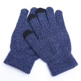 Winter Touch Screen Gloves Women Men Warm Stretch Knit Mittens Imitation Wool Thicken Full Finger Gloves(B-Blue)